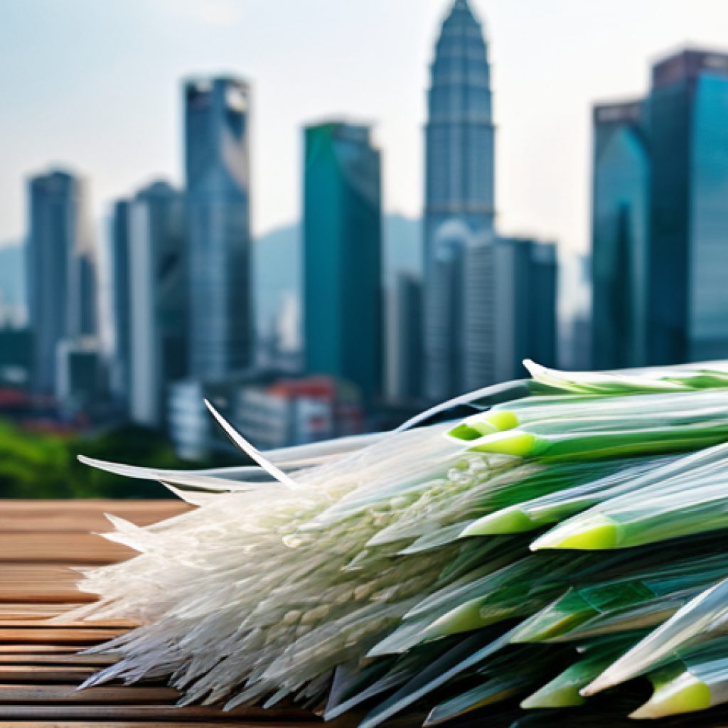 Sustainable Material Innovation**

"A close-up shot showcasing various sustainable materials like recycled plastic, bio-plastic (PLA), and sustainably sourced wood (FSC certified) arranged artfully. Emphasis on textures and natural light. In the background, a blurred image of a modern Malaysian city skyline. safe for work, appropriate content, fully clothed, professional, perfect anatomy, correct proportions, natural pose, high quality"

**